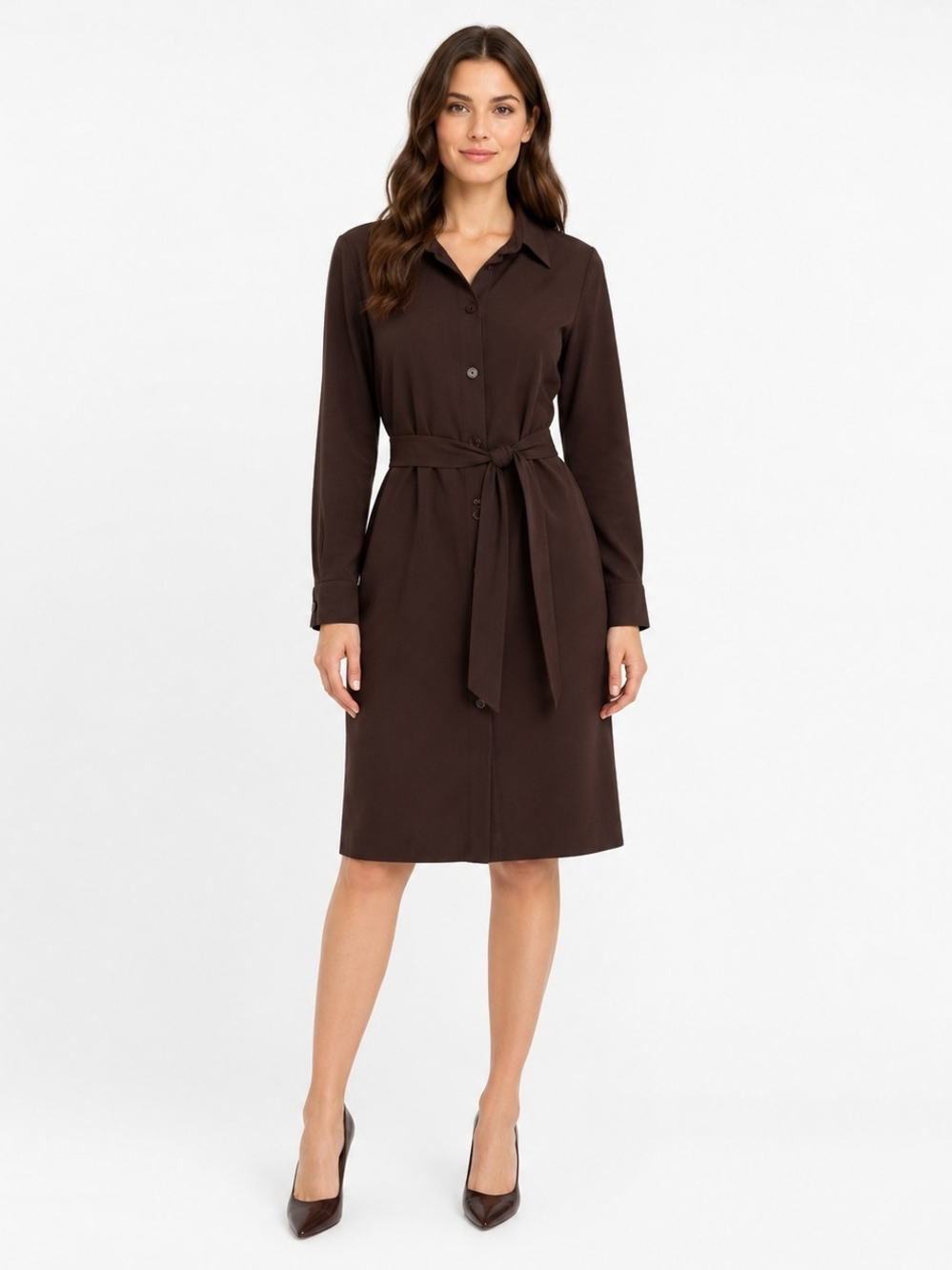 Banana Republic Long-Sleeve Brown Shirt Dress Made In Italy Wool Blend 12